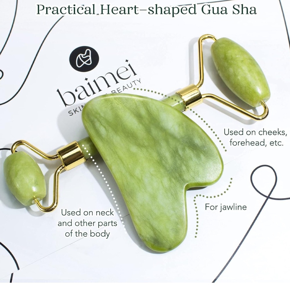 BNIB jade gua sha roller and heart shaped stone